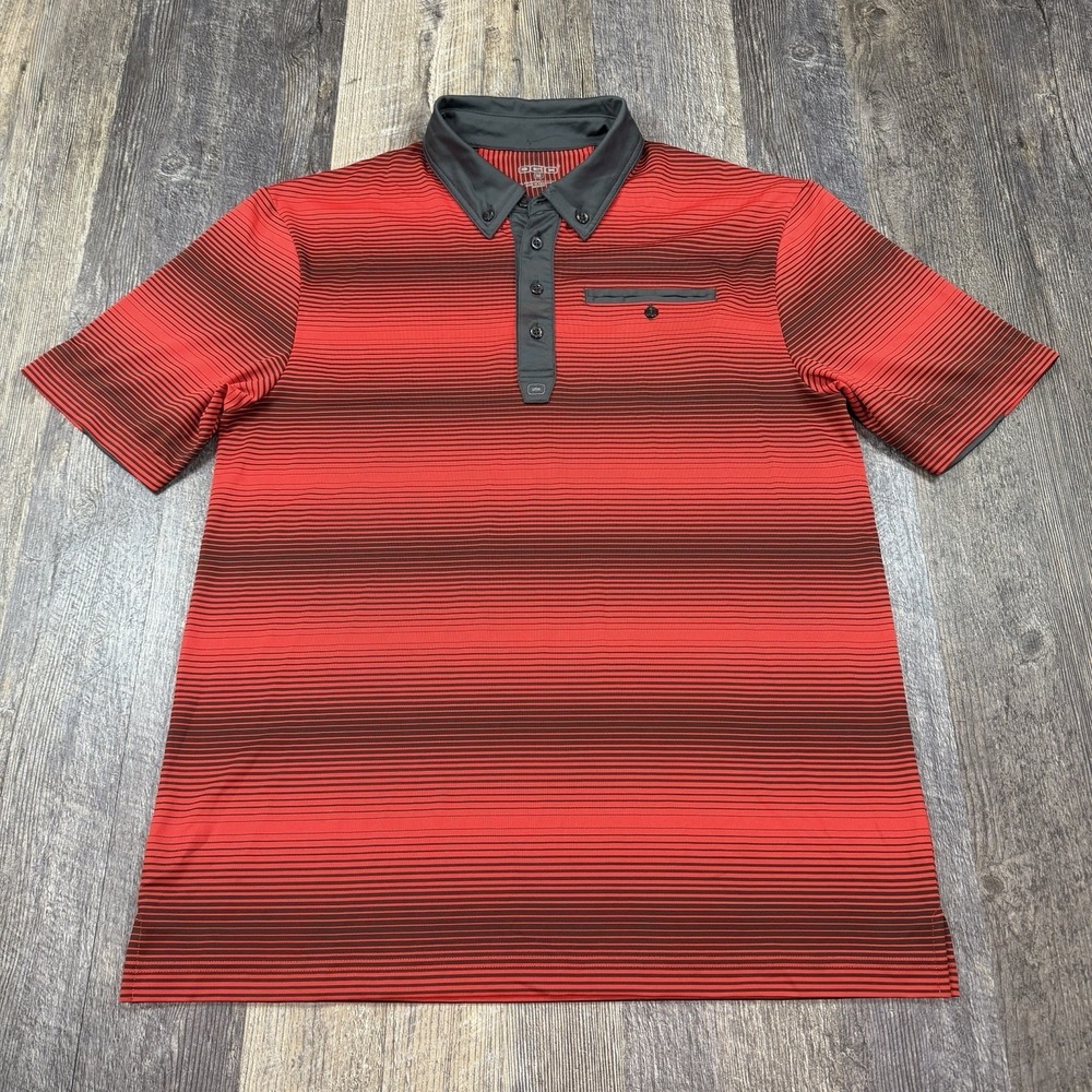 OGIO Polo Shirt Mens Medium Red Black Striped Performance Golf Stretch Pocket